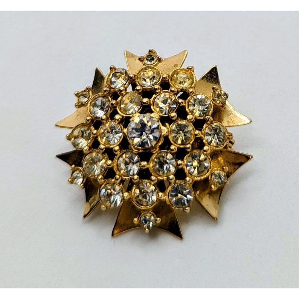 1940s Rhinestone Brooch/Pendant Gold Toned